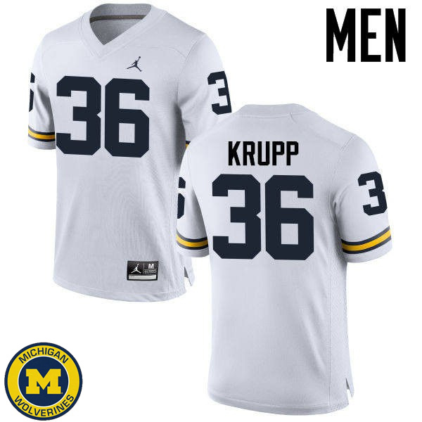 Men Michigan Wolverines #36 Taylor Krupp White Player Football Jersey